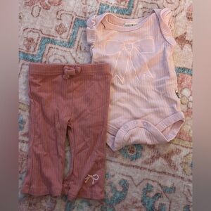 Rabbit & Bloom Pink Ribbed Bow Baby Matching Set